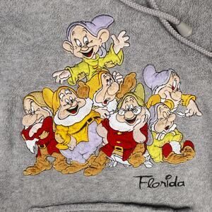 Disney Womens Small Fleece Hoodie Sweatshirt Embroidered 7 Dwarfs Florida Gray